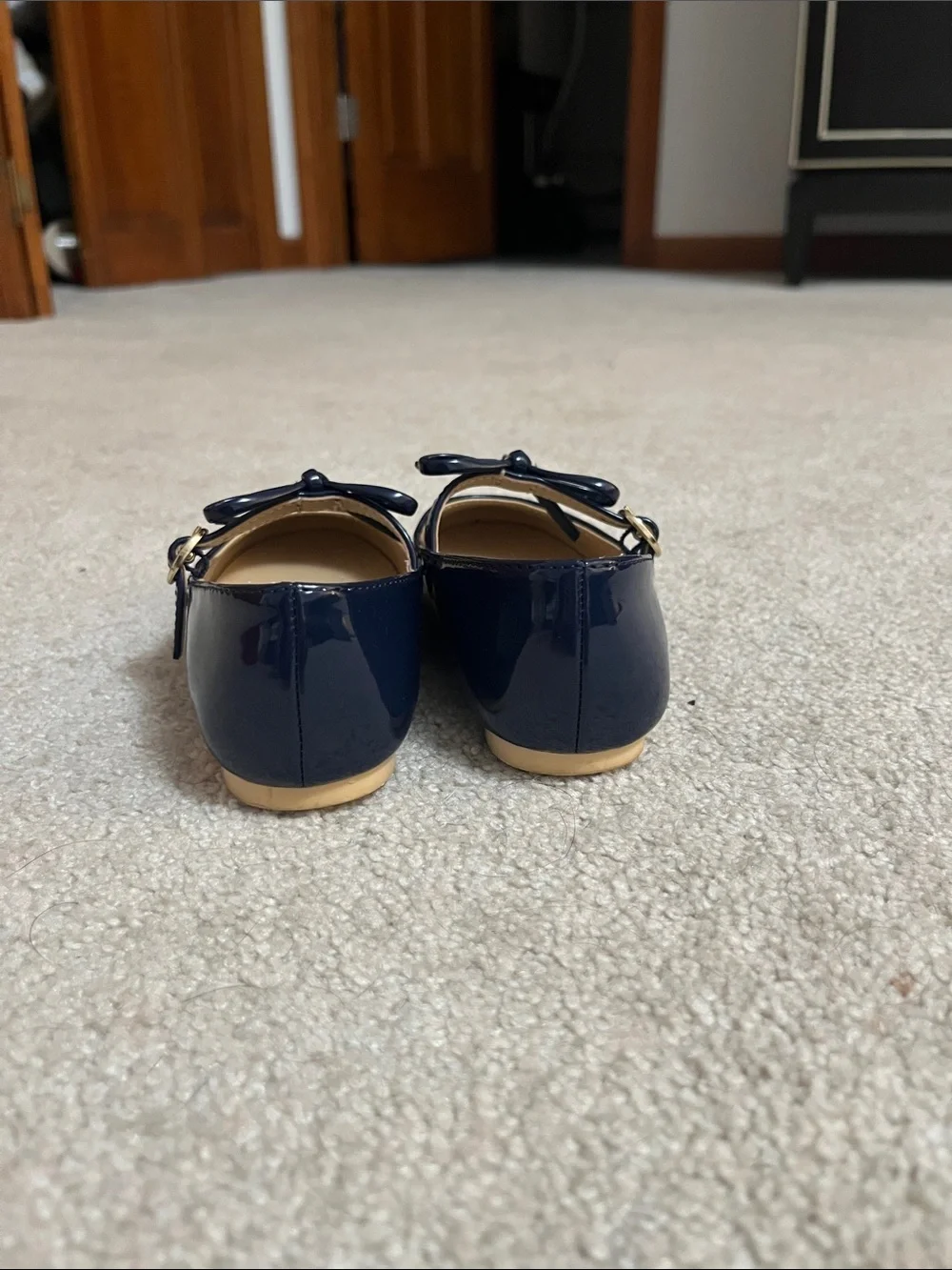Janie and Jack Navy Patent Mary Janes with Bow Strap